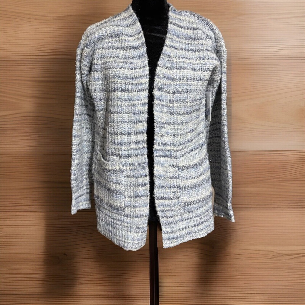 SO Sweater Womens Large Blue/Grey‎  Open Front With Pockets NWT